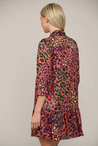 Rust Animal Print Tie Neck Dress