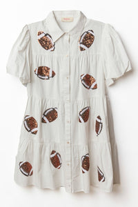 Poplin Button Down Dress Sequin Football