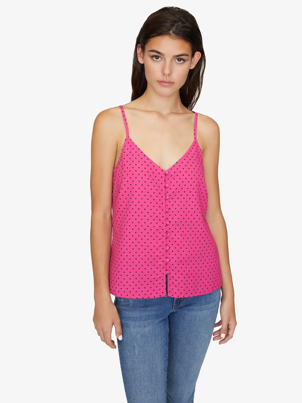 Essential Button Front Tank - Hot Dot