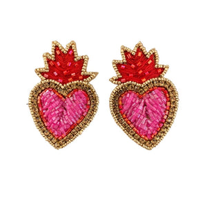 Bursting Heart Studs in Pink/Red