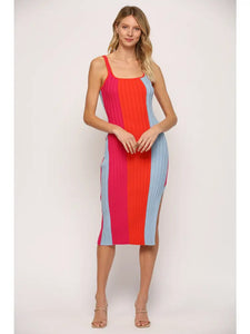Strip Knit Midi Dress