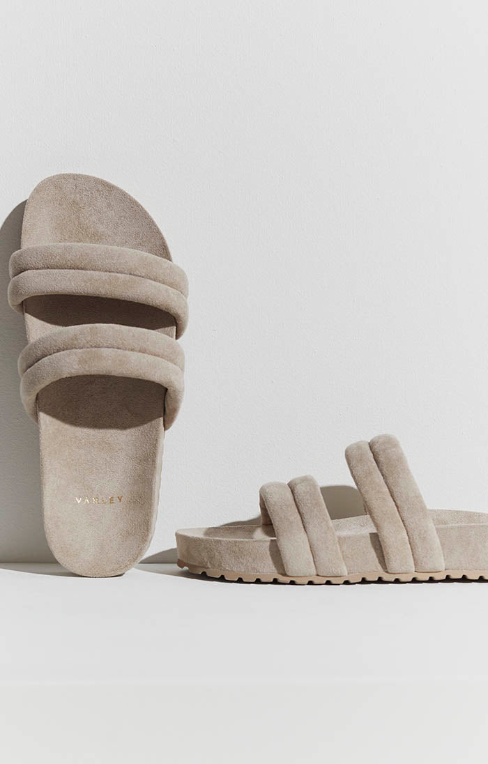 Giles Quilted Slides - Mink Stone